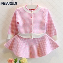 Menoea Girls Clothing Sets Fashion New Plaid Pattern Suits Spring Autumn Long Sleeve Jackets+Skirt 2Pcs for 3-7T Kids Suits 2pcs lot spring autumn baby little girls knitted ruffle skirt suits children kids girl jersey skirt sweater bow tie frillies