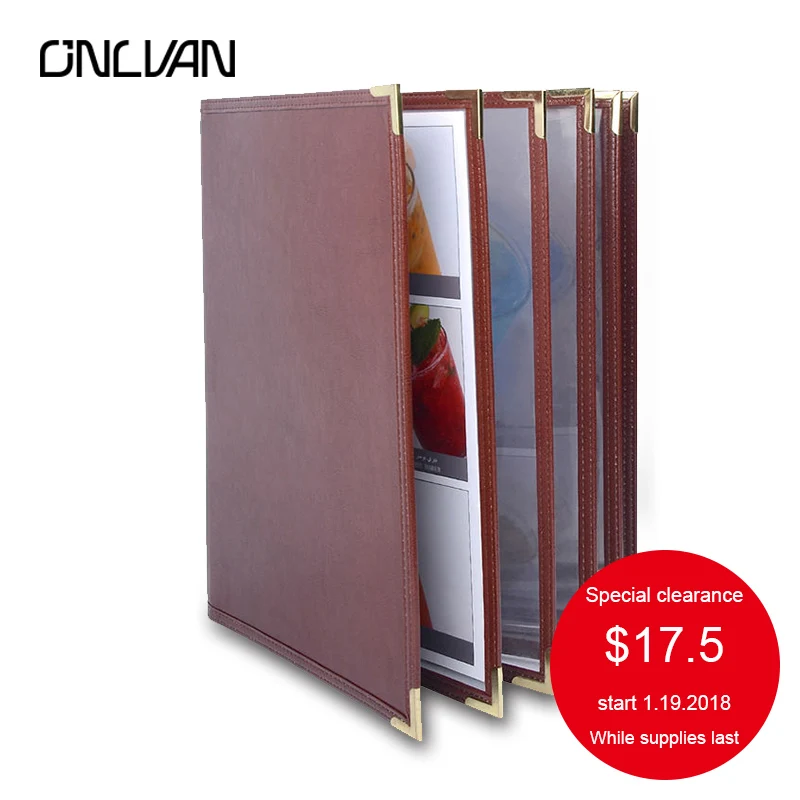 ONLVAN Brown PU Leather Restaurant Menu Folders Menu Covers Coffee Menu