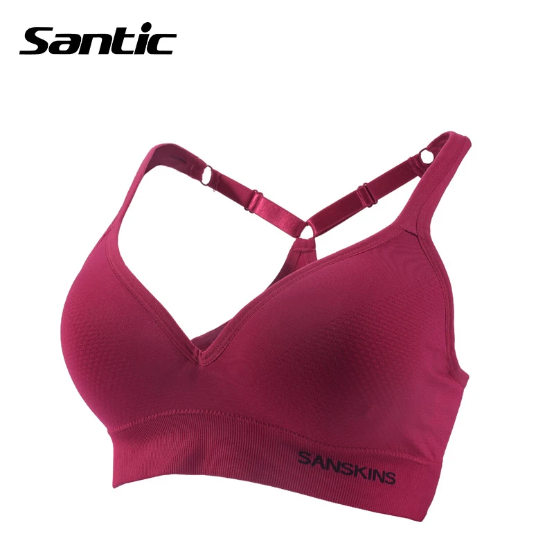 Santic Women Sports Bra Yoga Running Bra Push Up Padded Fitness Sport Crop Top Adjustable Straps Athletic Vest Sport Underwear