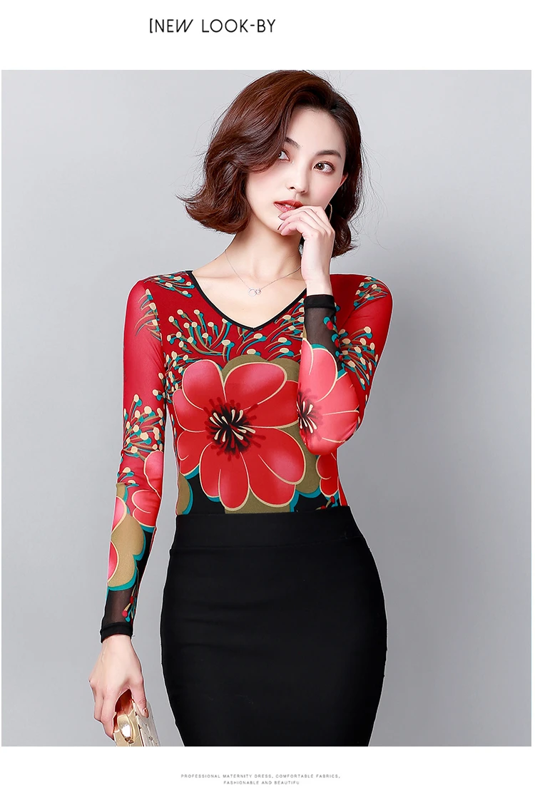 Женские блузки женские топы плюс одежда размер женские топы блузка цветочный вырез v-образный женские корейская рубашки модная одежда 2833 50
