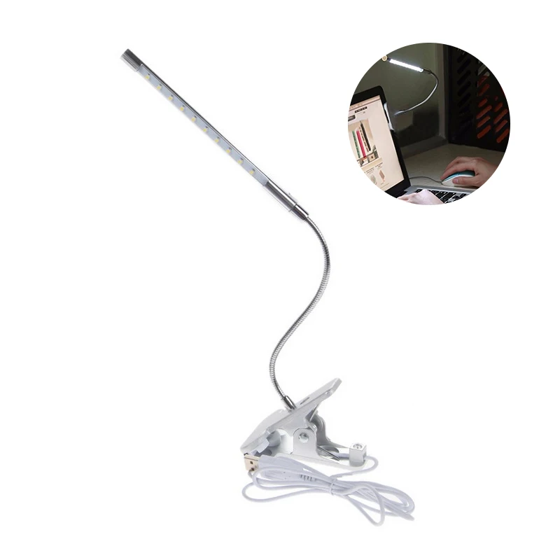 

LEDGLE 1.5W LED Desk Lamp Clip-on Reading Light Dimmable Book Light Flexible LED Lights with Long Cable, Daylight White, Silver