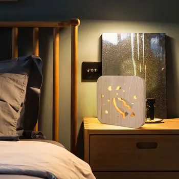

Wooden Spaceship Night Light Bedroom Romantic Cute Decoration 3D Light USB Powered Energy Saving Table Lamp Baby Christmas Gift