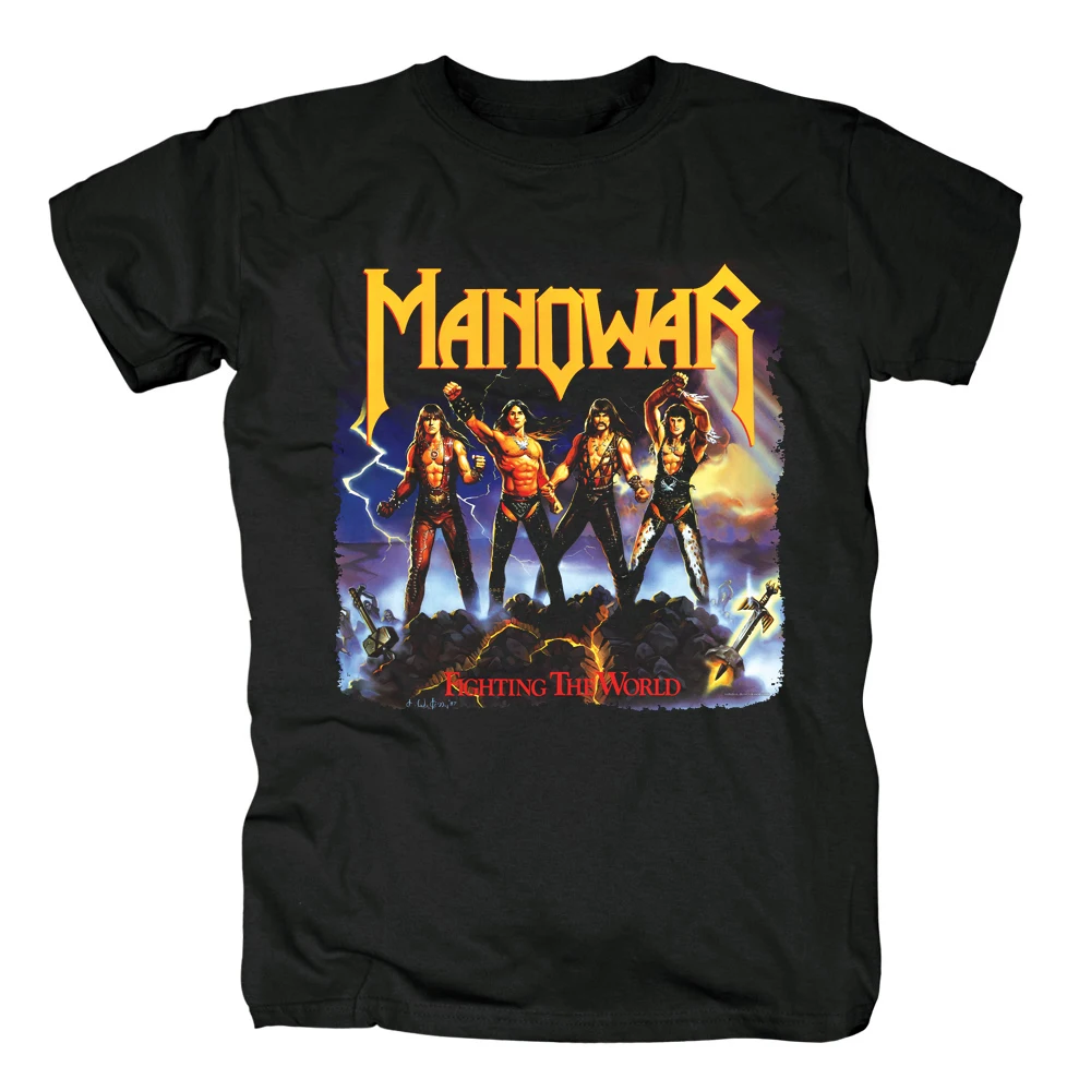 

Bloodhoof Fighting the World - Manowar cover Heavy metal/Power metal men's black T-Shirt in summer Asian Size