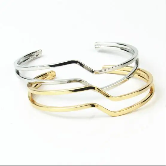 

European and American fashion simple and generous wave bracelet smooth double-layer open cuff bracelet personalized jewelry