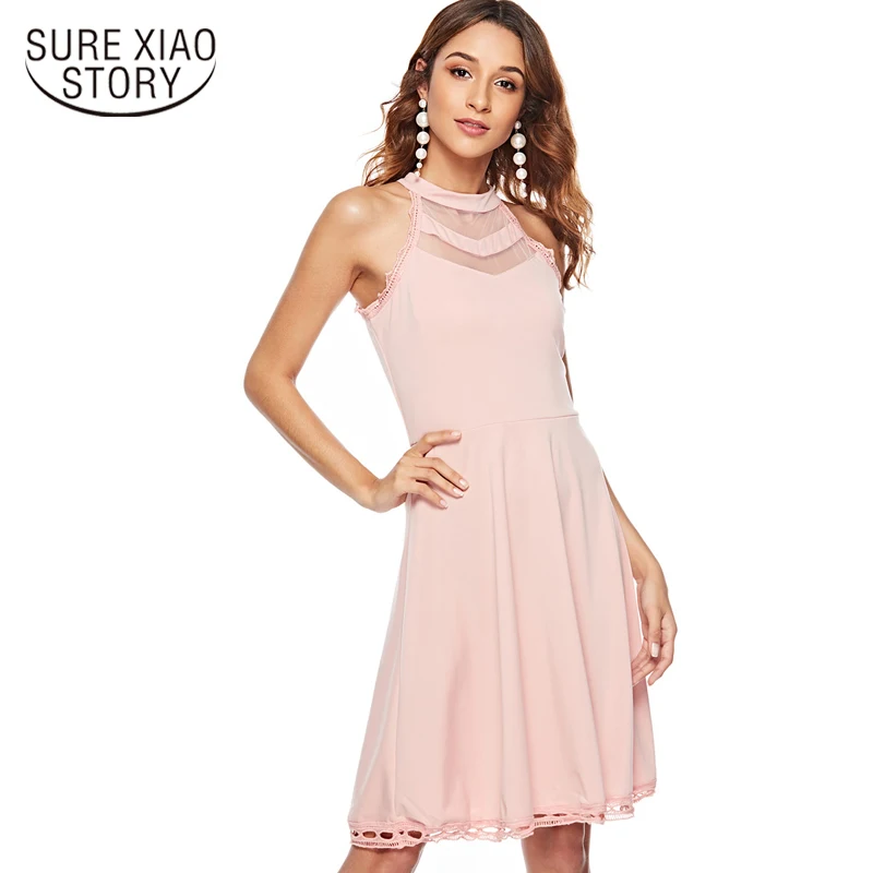 dress women zomerjurk dames 2019 women dress dress elegant plus size women Sexy stitching openwork mesh vest midi dress 2943 50