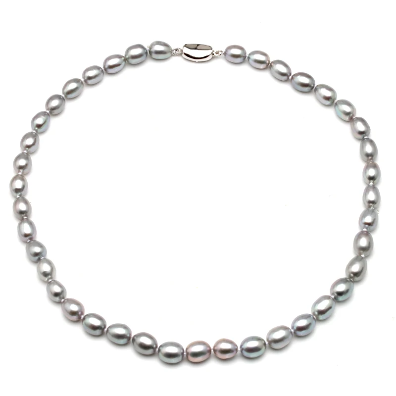 Высококачественное жемчужное ожерелье 8-9 мм серое натуральное пресноводное жемчужное колье freshwa 925 Серебряное ожерелье для женщин классическое жемчужное ювелирное изделие