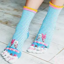 3 пар/лот осень-зима Для женщин девочки Теплый мягкий Цвет с персонажами из мультфильмов носки с отдельными пятью пальцами ног Для женщин хлопковые носки