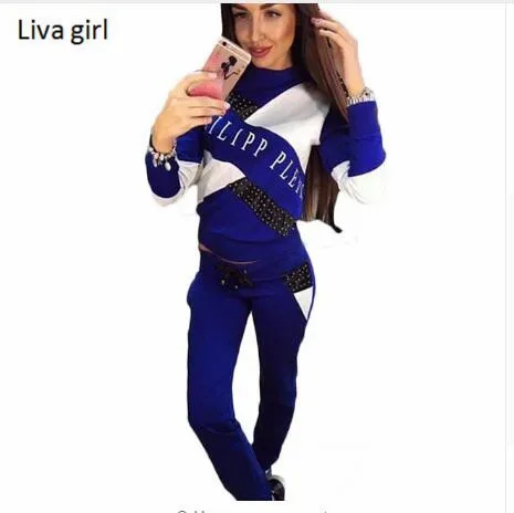 

2 Two Piece Set Fall Female Casual Tracksuit Patchwork Letter Print Women Pullovers Tops Slim Pants Hoodie Suits trajes de mujer
