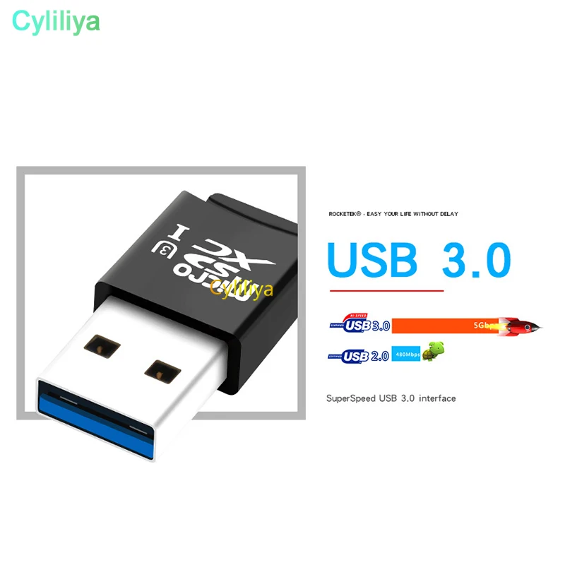 50 шт. для Windows Mac супер скорость мини 5 Гбит/с USB 3,0 Micro SD/SDXC TF кард-ридер адаптер