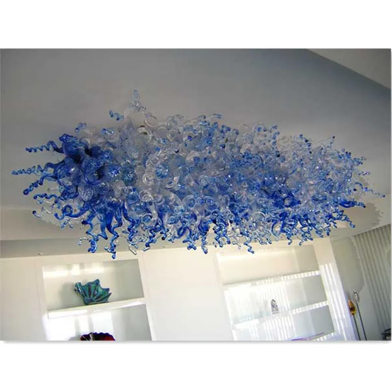 Crystal Shade Blue Hand Blown Glass Chandelier Lightings Ceiling Decoration Chandelier