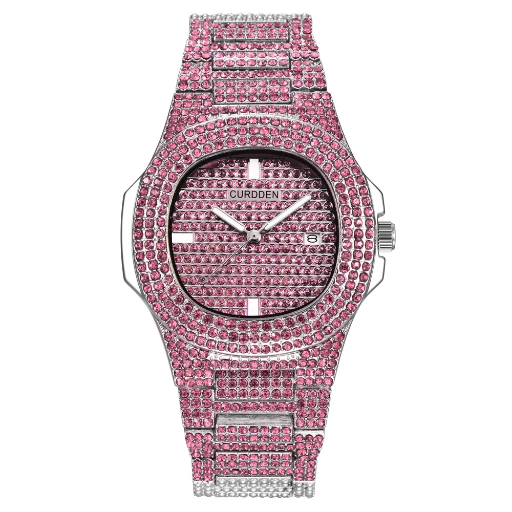 bling diamonds watches for unisex fashion women watch men business stainless steel clock hours (8)