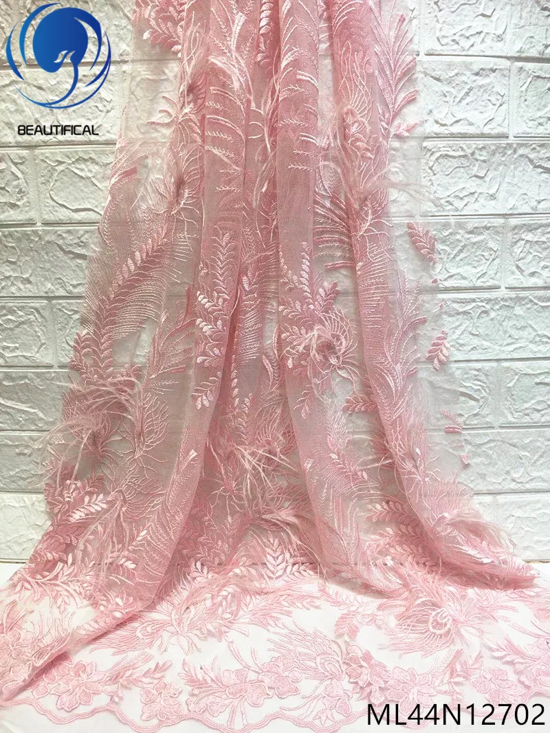 

Beautifical nigerian lace fabrics 3d Long pile lace fabric New arrival French tulle lace embroidery fabrics for dress ML44N127