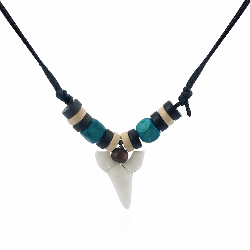 Мода акула зуб Серфер кулон акулы зубы серфинга ожерелье выбрать цвет бисера - Окраска металла: Blue White White Bed