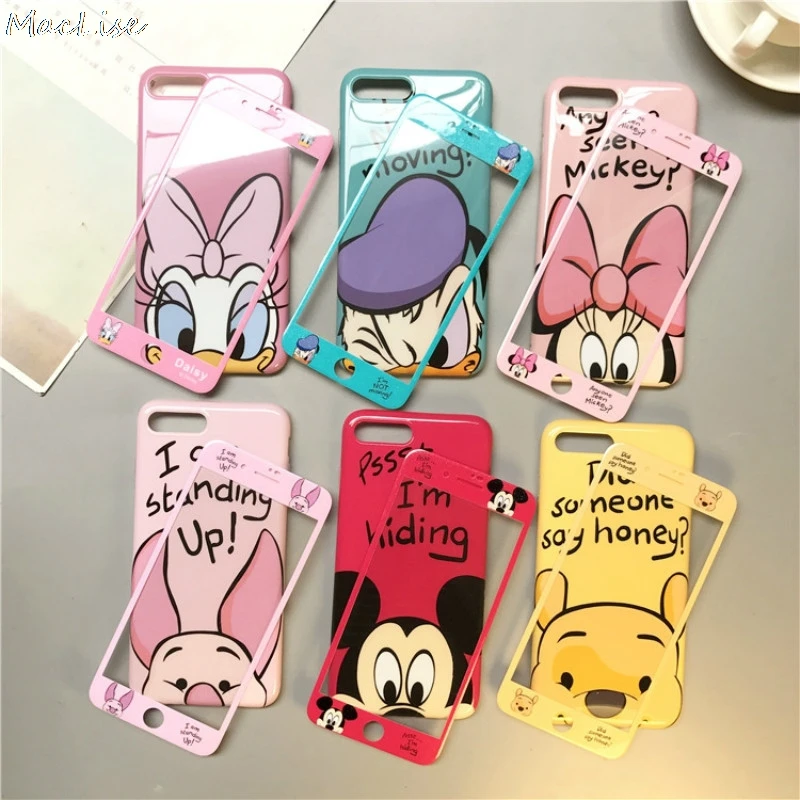

cute Cartoon TPU Cover 360 Full Cover Phone Case+Screen Protector for IPhone X 8 7 6 S 6S Plus for Iphone7 Iphonex Iphone8 Coque