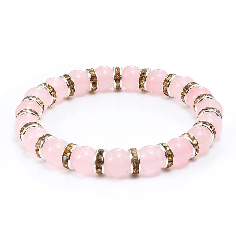 Natural Stone Pink Crystal Quartz Bracelets & Bangles For Women Men Casual Jewelry Charm Powder Beads Strand Bracelet Love Gifts