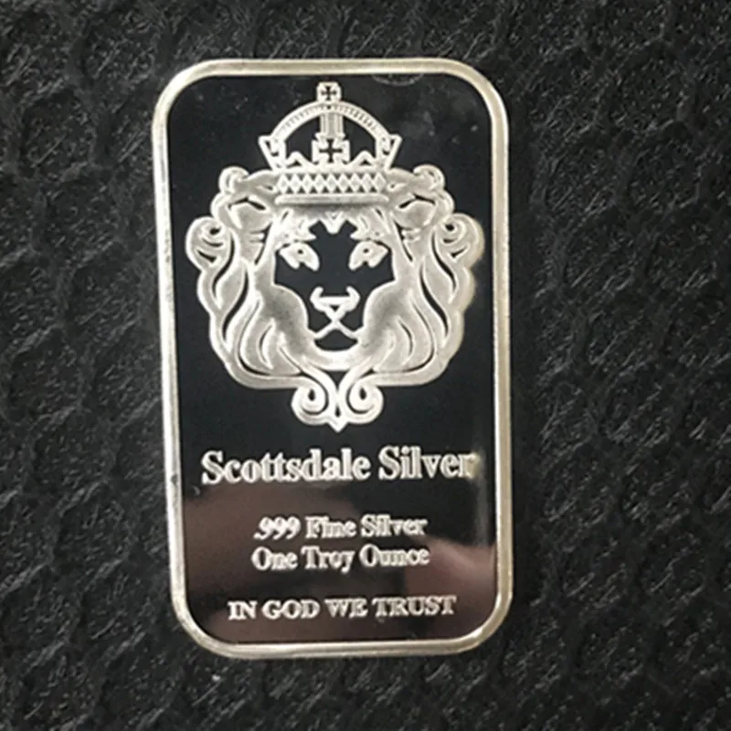 50 pcs Non magnetic Scottsdale silver bullion bar 1 OZ silver plated ingot badge 50 mm x 28 mm Vacuum packing 5 pcs a row bars