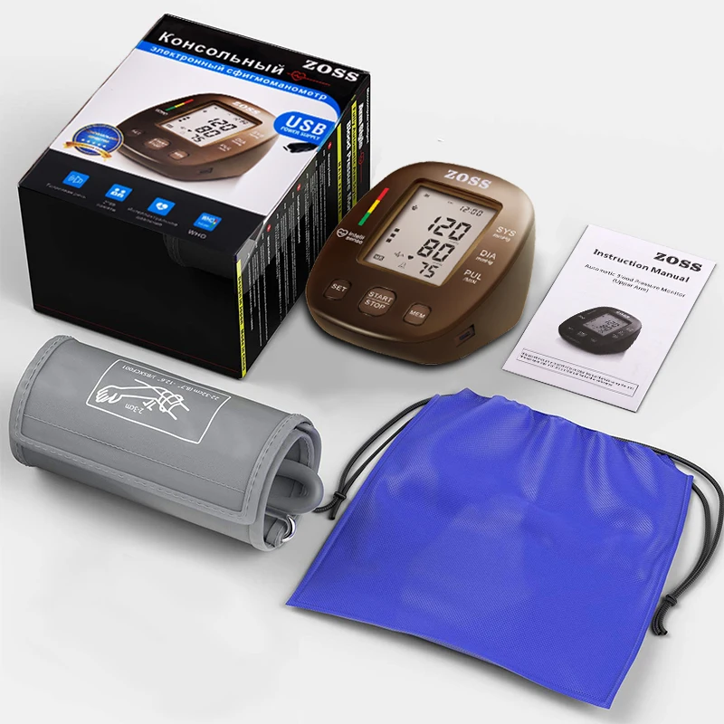 Best ZOSS latest models English or Russian Voice German chip LCD upper arm blood pressure monitor heart beat instrument tonometer