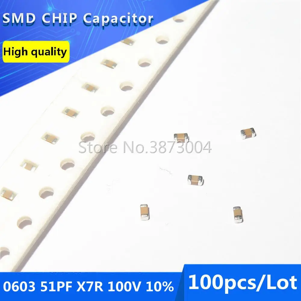 100 шт 0603 51PF X7R 100В 10% SMD чип конденсатор|Регуляторы напряж./стабилизаторы| |