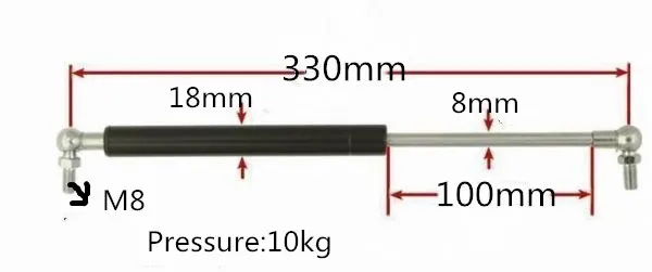 Мебельная Пневматическая Пружина 10 кг 22lb силовой шаровой газ Распорки ударная пружина Лифт опоры двери 330 мм центральный расстояние