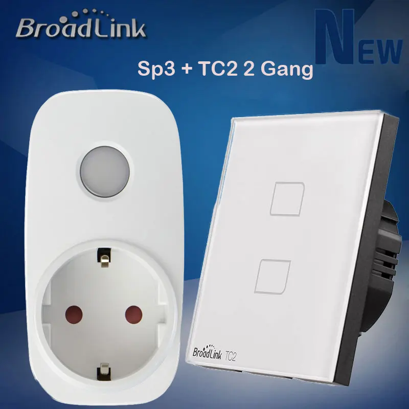 Broadlink TC2 Wireless 2 Gang WiFi Light Switch+Sp3 Smart Wifi Socket
