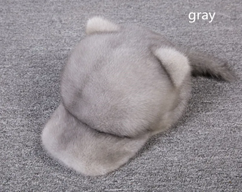 gray Норковая меховая шапка из натуральной кожи норковая замшевая Кепка Женская милая бейсболка кепка рыцарская шляпа - Цвет: gray