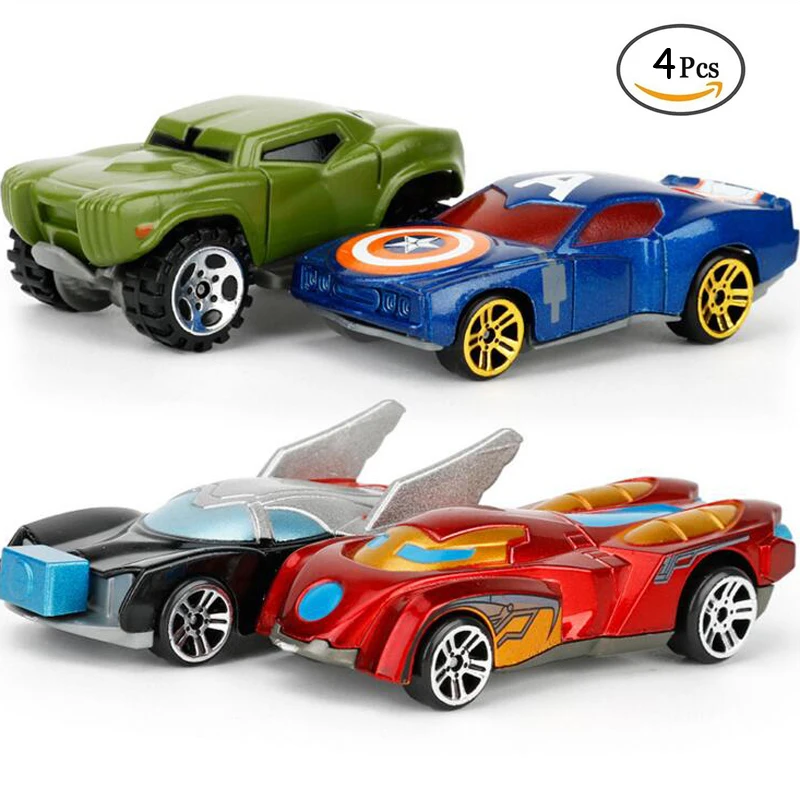 

4 Pack/Set Kid Toys Diecast Car Model The Avengers 1:64 Metal Miniature Cars Cool Juguetes Anime Toys for Children Boys Gifts