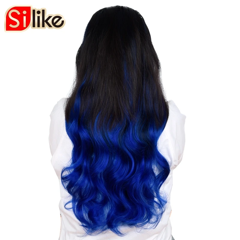 

220g U Part Clips In Hair 26" Upgrade Clip In Hair Extension Synthetic Natural Wavy Hair Clip In Half Wig Blue Pink Grey