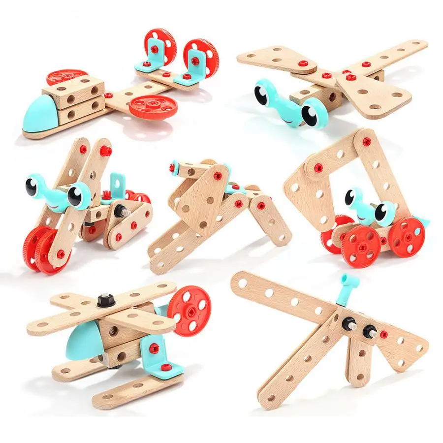 

Children DIY woodem nut assembly kit disassembly assembly puzzle toys small size and compact with a tool box Toy