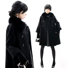 Зимний женский шерстяной плащ большого размера Женская плотная накидка воротник из натурального Лисьего меха кашемировое шерстяное пальто S-5Xl A718