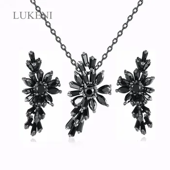 

LUKENI Brand New Design Oval Strip Black/White Cubic Zirconia Stid Earrings Necklace Jewelry Sets for Women