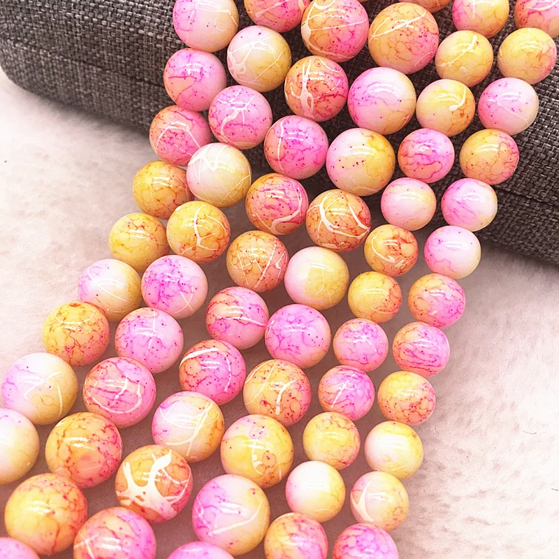 

Wholesale 4/6/8/10mm Glass Beads Round Loose Spacer Beads Pattern For Jewelry Making DIY Bracelet Necklace #38