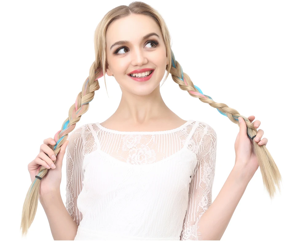 Цветные накладные волосы на заколках, яркие цвета, радужные пряди для наращивания, розовые синтетические накладные волосы на заколках, дешево