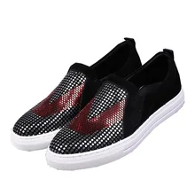 Ovxuan Fashion Nubuck Leather Sequins Men Dress Shoes Party and Street Men Casual Shoes Bright Red Paillette V Design Loafers