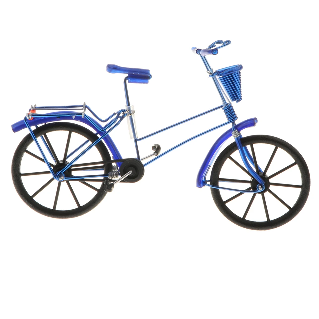 1:10 Aluminum Bike Model Bicycle with Basket Handicraft Toy Blue Diecast Bicycle Bike Toy Handicraft Bike Model