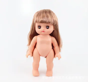 

25 Cm Children Play House Toy Yellow Brown Long Hair Doll Nude Body Doll The Doll Blinks at the Toy