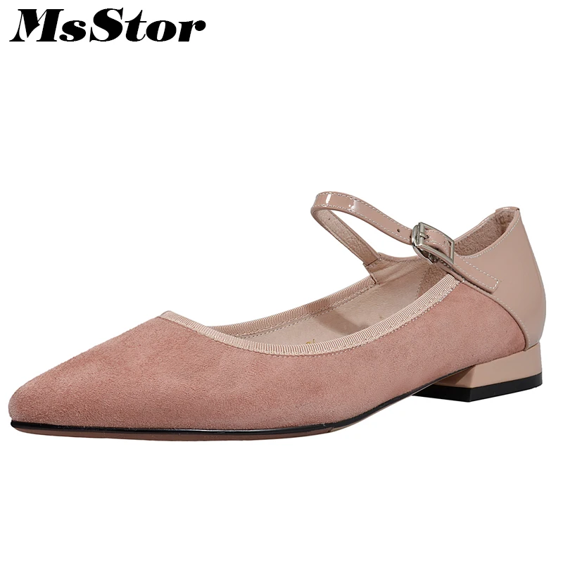 

MsStor Women Pumps Casual Fashion Pointed Toe Square heel Pumps Women Shoes Genuine Leather Buckle Low Heel Shoes For Women
