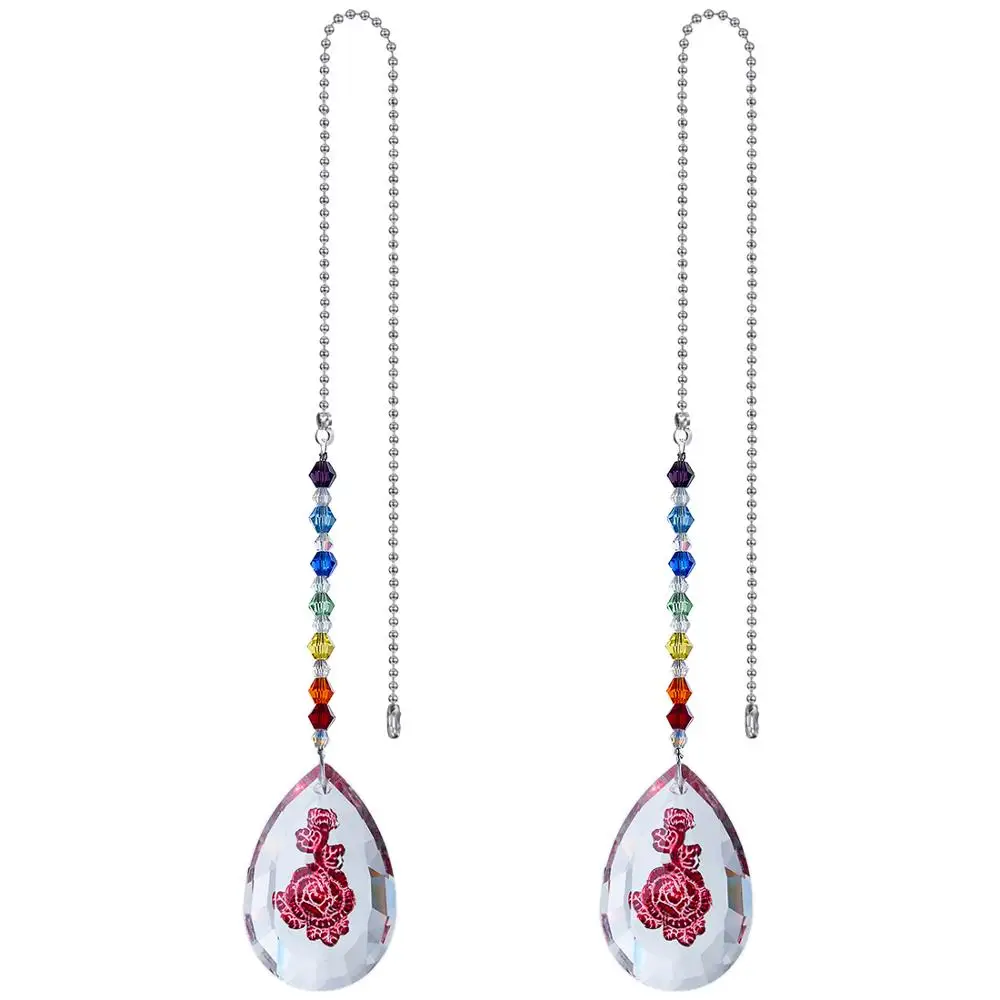 Us 7 99 20 Off H D Crystal Ceiling Fan Pull Chains Chakra Hanging Pendants Rainbow Maker Prism Suncatcher For Home Decor Pack Of 2 Red Rose In