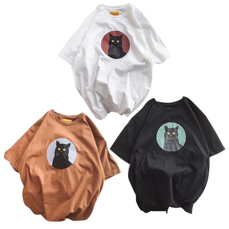 

Cat cartoon cotton cute short-sleeved T-shirt female summer fashion bf couple large size casual New T-shirt