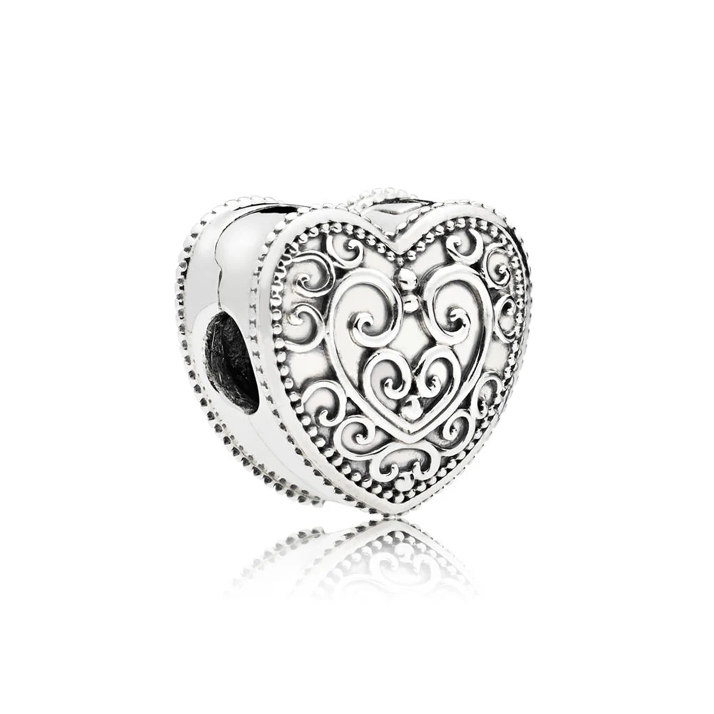 

NEW 100% 925 Sterling Silver 1:1 Genuine Gem 797024 ENCHANTED HEART CLIP CHARM Fit DIY Bracelet Original Women Wedding Vintage