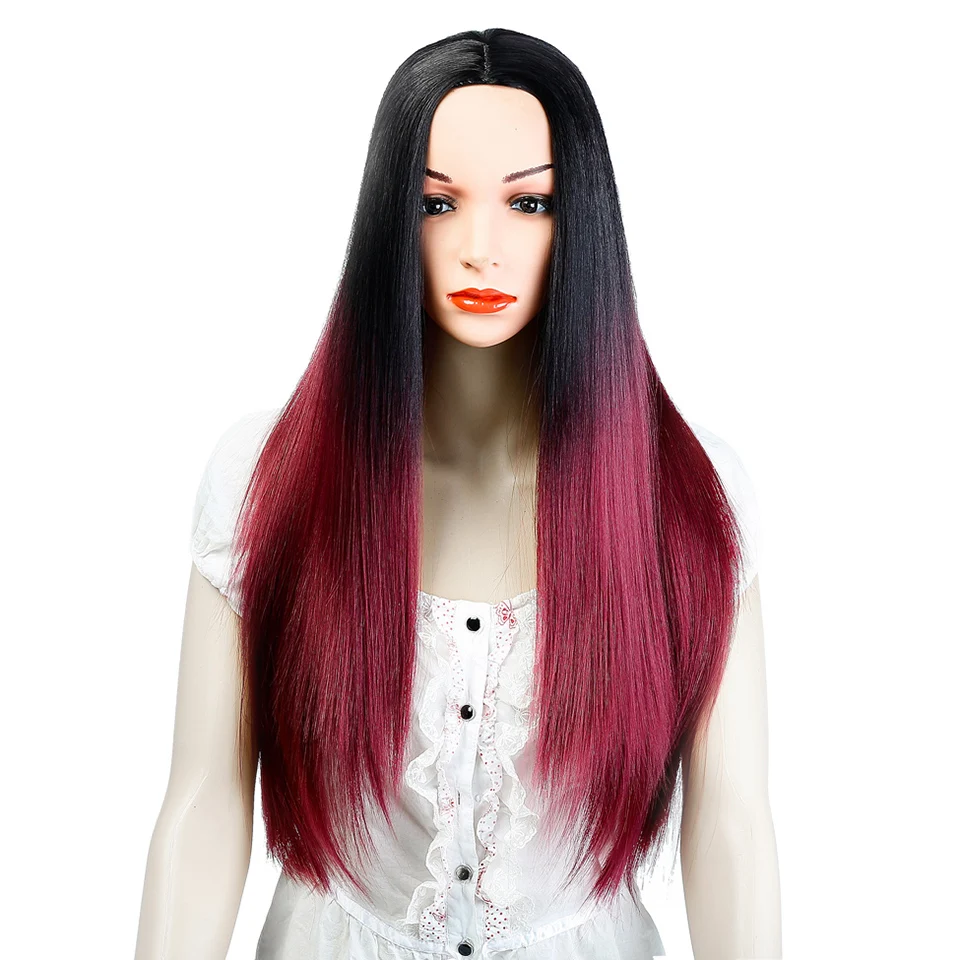 Buy Red Ombre Black Wig Synthetic Wigs for Women Long