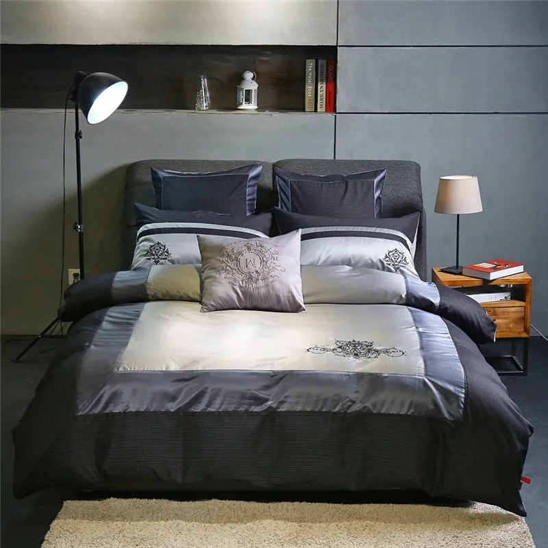 4Pieces Embroidery 100%cotton Luxury Business men Bedding ...