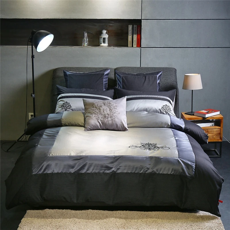 4pieces Embroidery 100cotton Luxury Business Men Bedding Set King Size