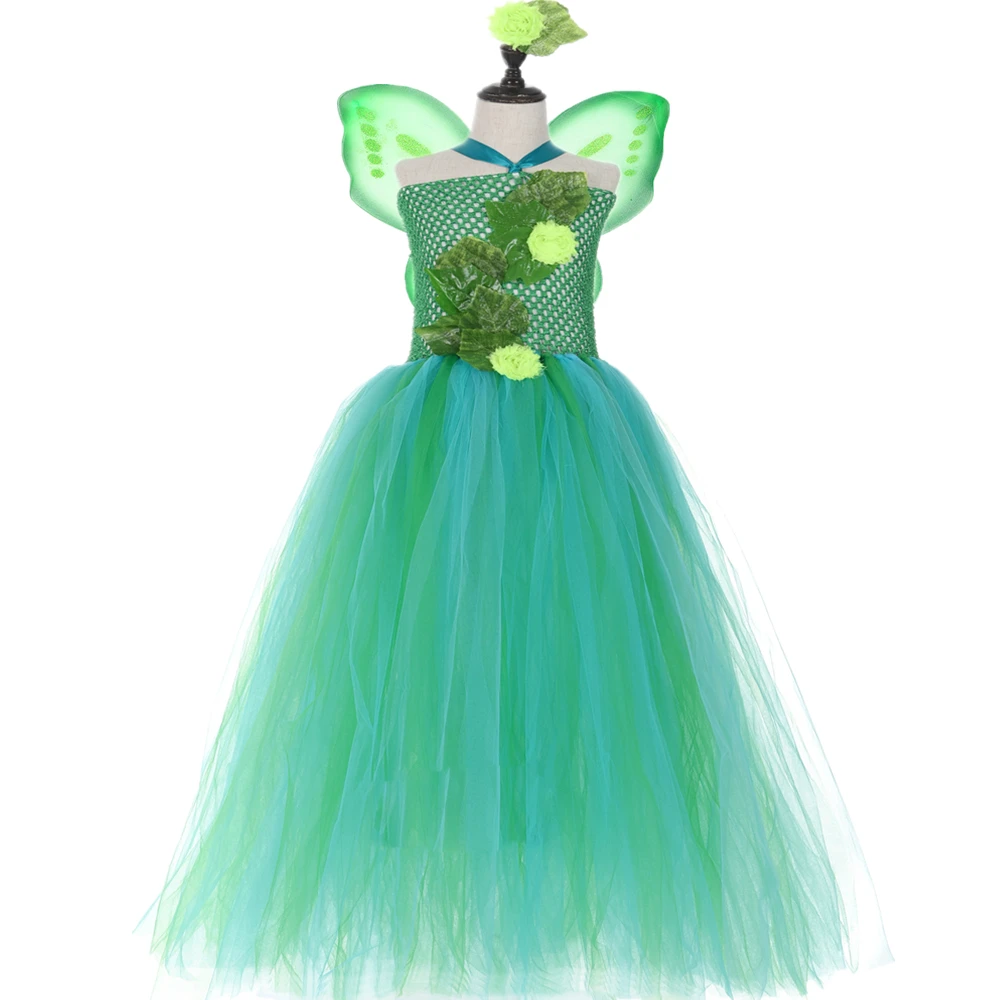 Green Garden Fairy Tutu Dress Flowers Leaves Fairies Jungle Theme