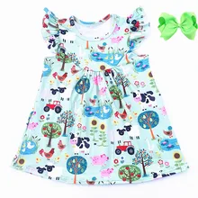 Новое поступление, детское платье для ферм, летнее платье с жемчугом и животным принтом для девочек, молочная шелковая детская одежда высокого качества с бантом