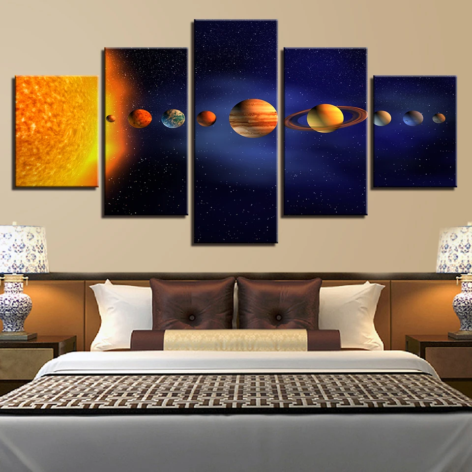 Холсты для рисования 5 панелей планеты Солнечной системы Wall Art Pictue домашний декор