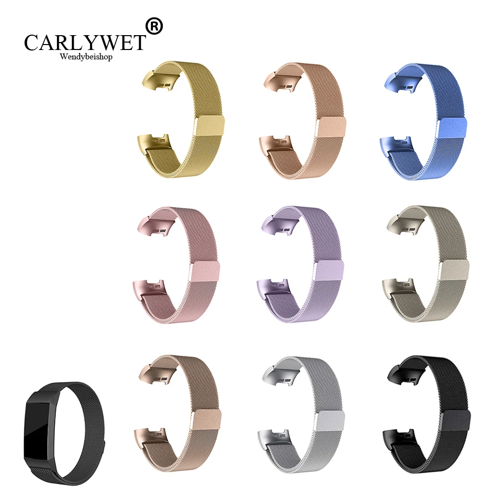 Ремешок CARLYWET для Fitbit Charge 2 Charge3 сменный Браслет из нержавеющей стали с магнитной