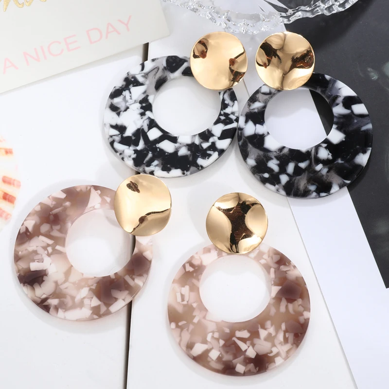 

Hesiod Personality 2019 Large Long Acrylic Acetate Drop Earrings For Women Round Circle Earring Fashion Jewelry