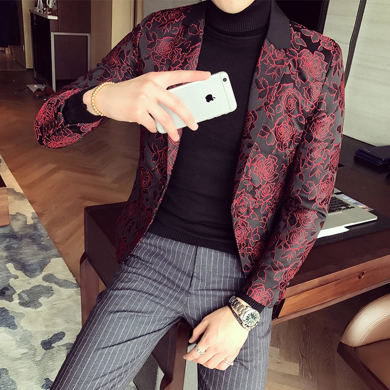 5XL Мужские красные блейзеры Hombre мужские синие цветы Terno Slim Fit 2017 Social Club наряды