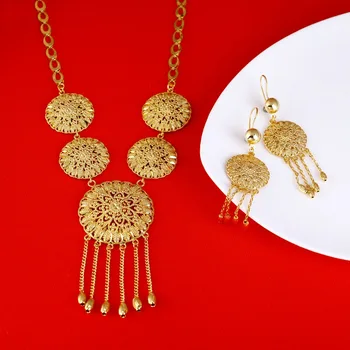 

Women Wedding Necklace Earrings Jewelry Set Gold Color African Eritrea Ethiopian Habesha Wedding Jewelry