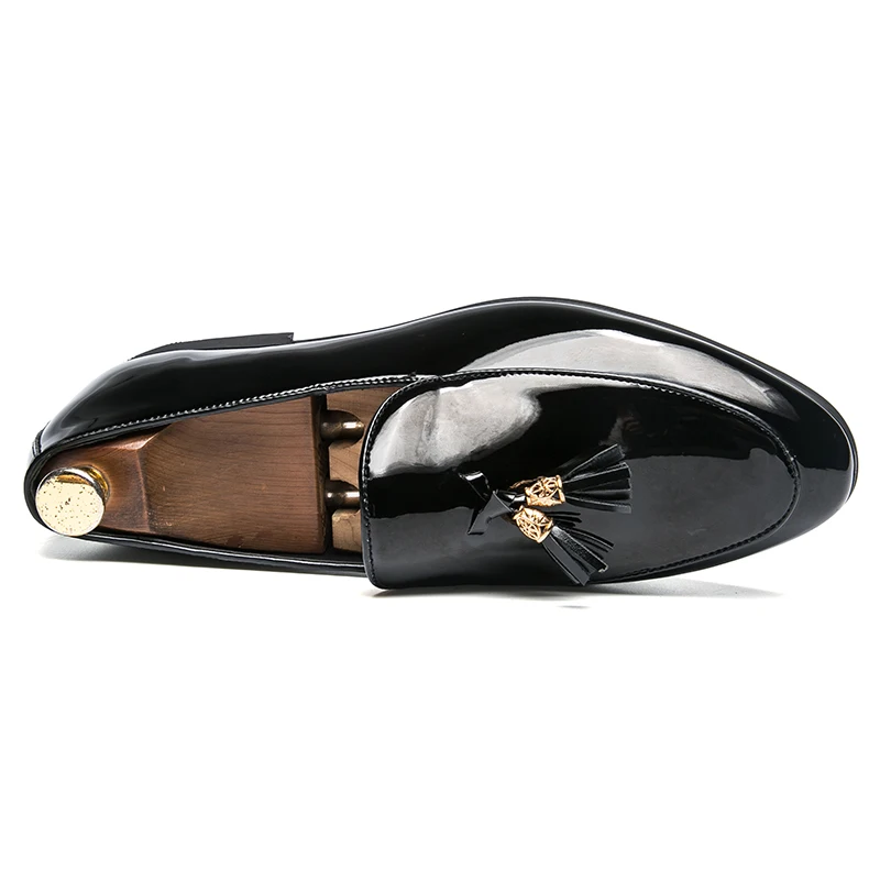 tassel patent leather shoes men luxury brand buisness flats glossy dress male footwear work office designer oxford shoes for men (3)